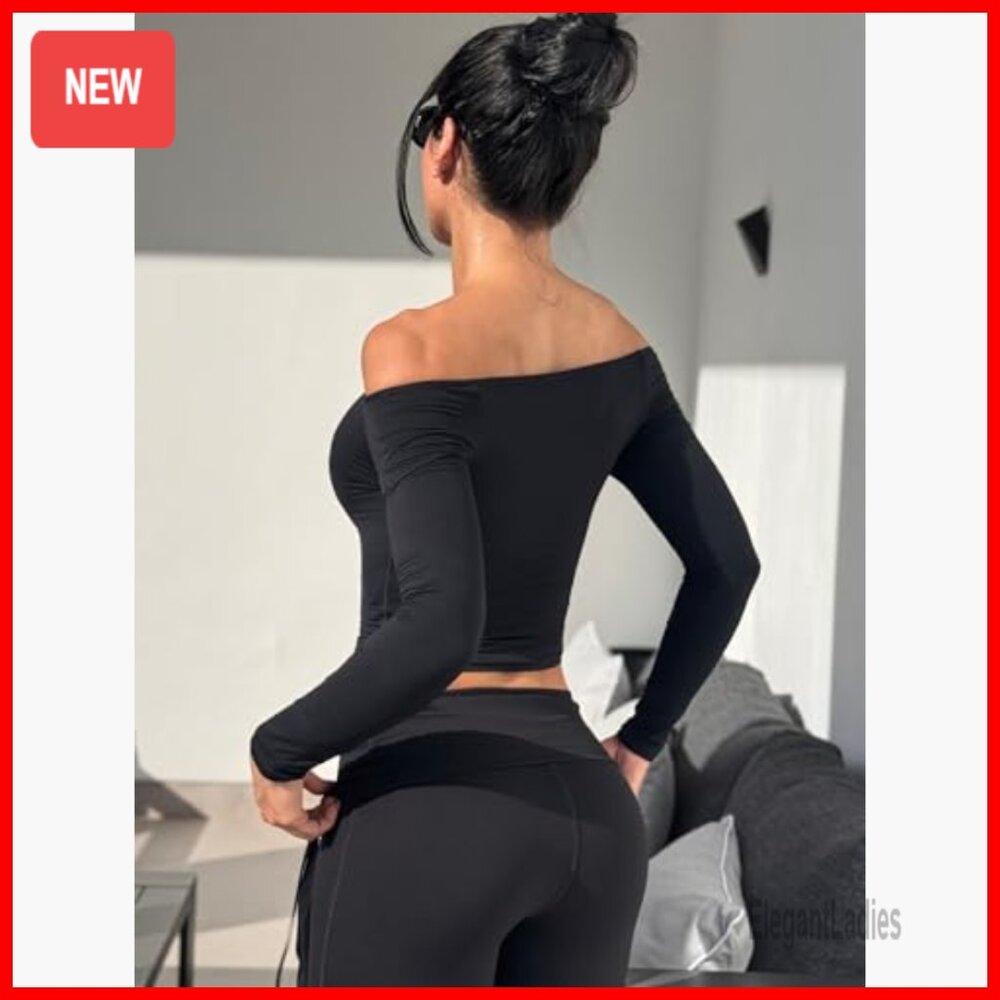 Off Shoulder Long Sleeve Double Lined Stretch Bas… - image 3